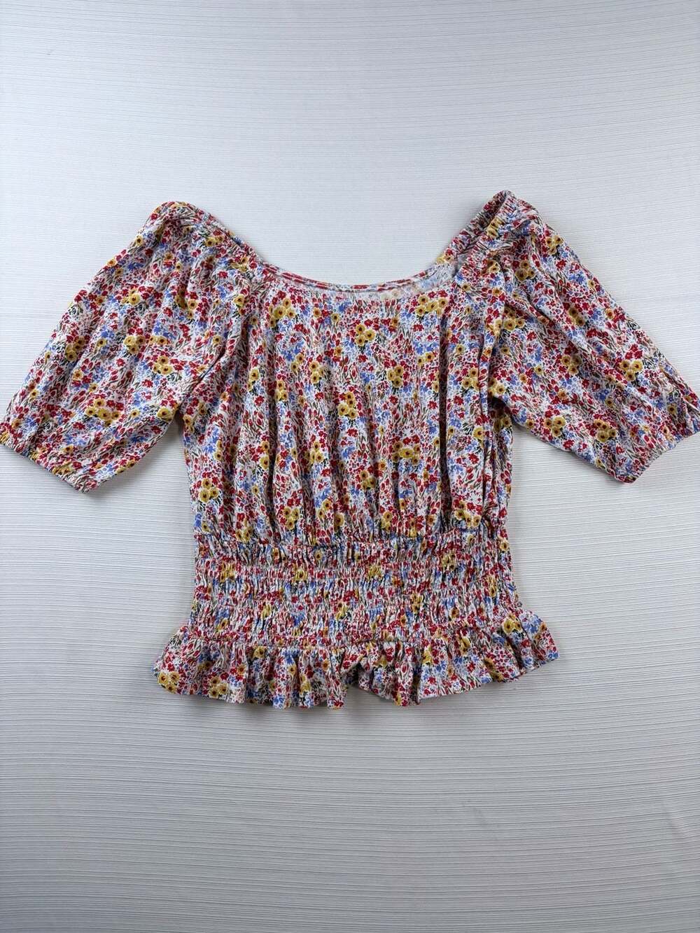 LOFT Outlet Floral Smocked Puff Sleeve Top XS